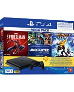 PlayStation 4, 500GB Mega Pack Bundle with 3 Games (Spider Man+Uncharted Collection+Ratchet & Clank)